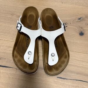 Birkenstock White Thong Sandals with Buckle